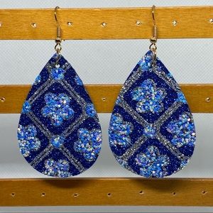 Sparkly Light Weight Earrings Blue, Silver